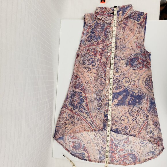 H&M 2 Multicolor Semi Sheer Pink Blue Purple Blouse Hi Low Top Sleeveless Womens - Picture 12 of 14